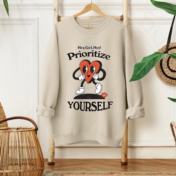 🚨 SALE 🚨 Prioritize Yourself Mental Health Graphic Crewneck Sweatshirt - Picture 2 of 10
